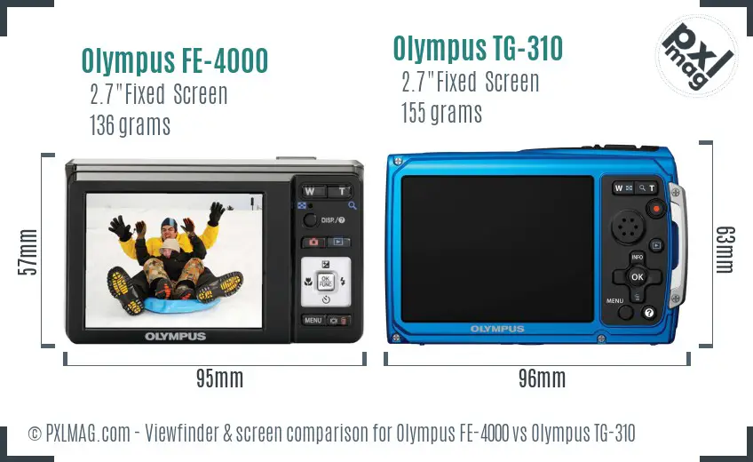 Olympus FE-4000 vs Olympus TG-310 Screen and Viewfinder comparison