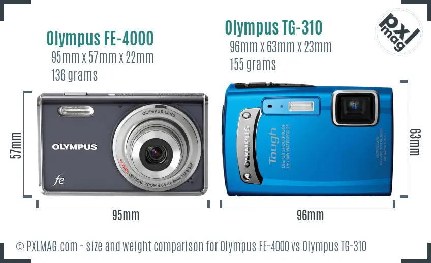 Olympus FE-4000 vs Olympus TG-310 size comparison