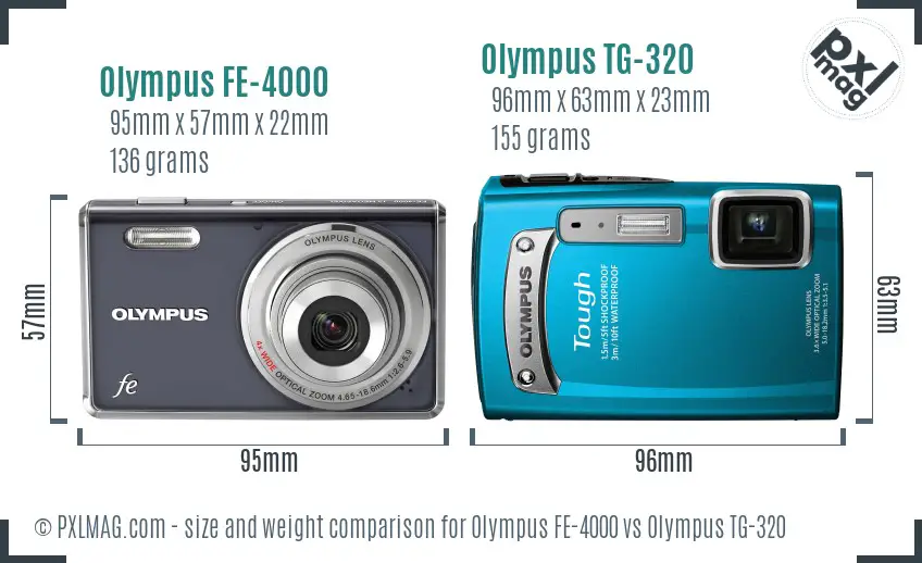 Olympus FE-4000 vs Olympus TG-320 size comparison