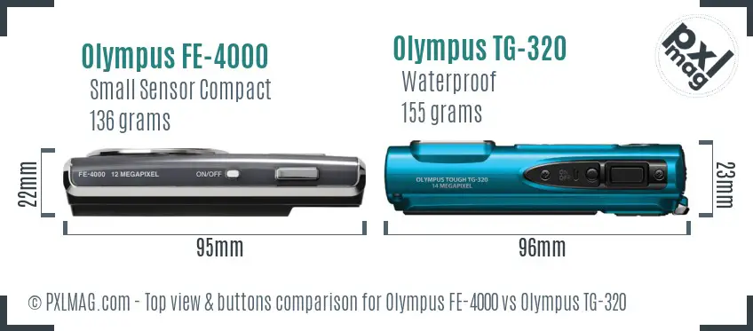 Olympus FE-4000 vs Olympus TG-320 top view buttons comparison