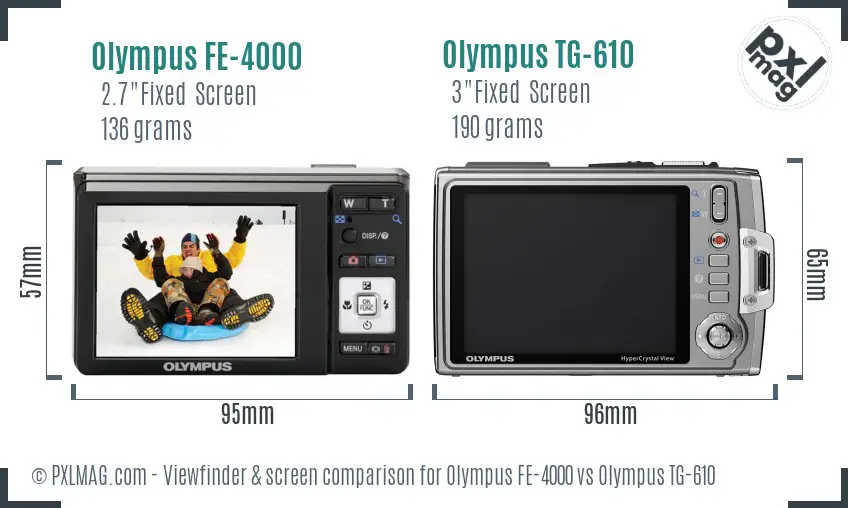 Olympus FE-4000 vs Olympus TG-610 Screen and Viewfinder comparison