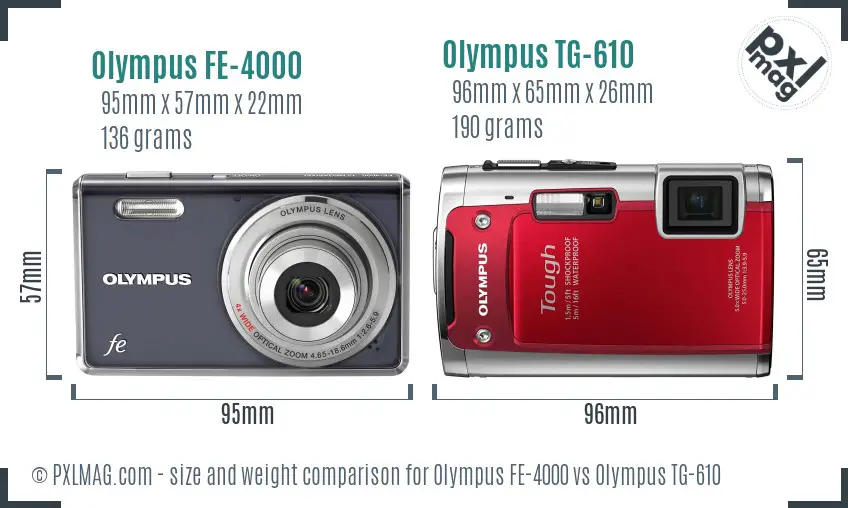 Olympus FE-4000 vs Olympus TG-610 size comparison
