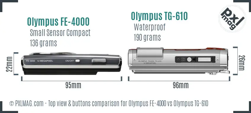 Olympus FE-4000 vs Olympus TG-610 top view buttons comparison