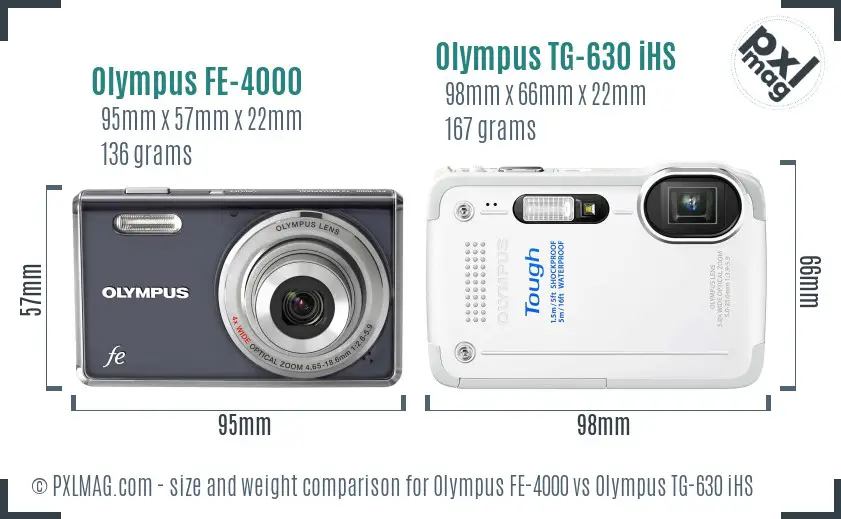 Olympus FE-4000 vs Olympus TG-630 iHS size comparison
