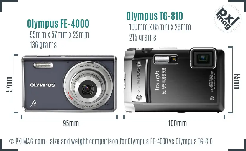 Olympus FE-4000 vs Olympus TG-810 size comparison Olympus FE-4000 vs Olympus TG-810 size comparison