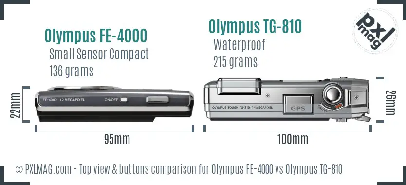 Olympus FE-4000 vs Olympus TG-810 top view buttons comparison