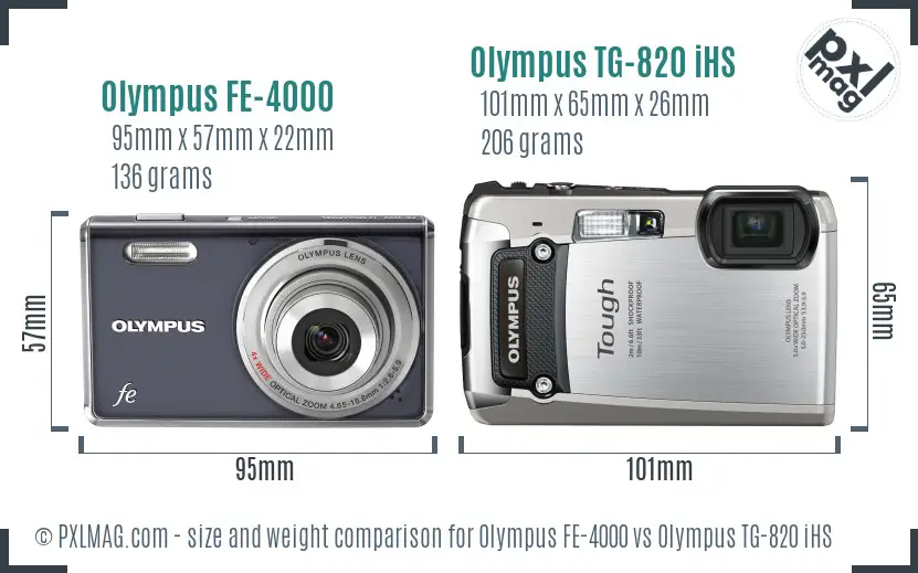 Olympus FE-4000 vs Olympus TG-820 iHS size comparison