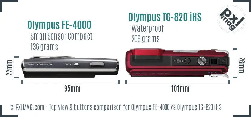 Olympus FE-4000 vs Olympus TG-820 iHS top view buttons comparison