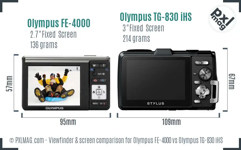Olympus FE-4000 vs Olympus TG-830 iHS Screen and Viewfinder comparison
