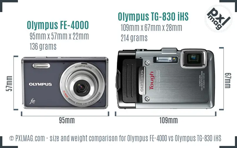 Olympus FE-4000 vs Olympus TG-830 iHS size comparison