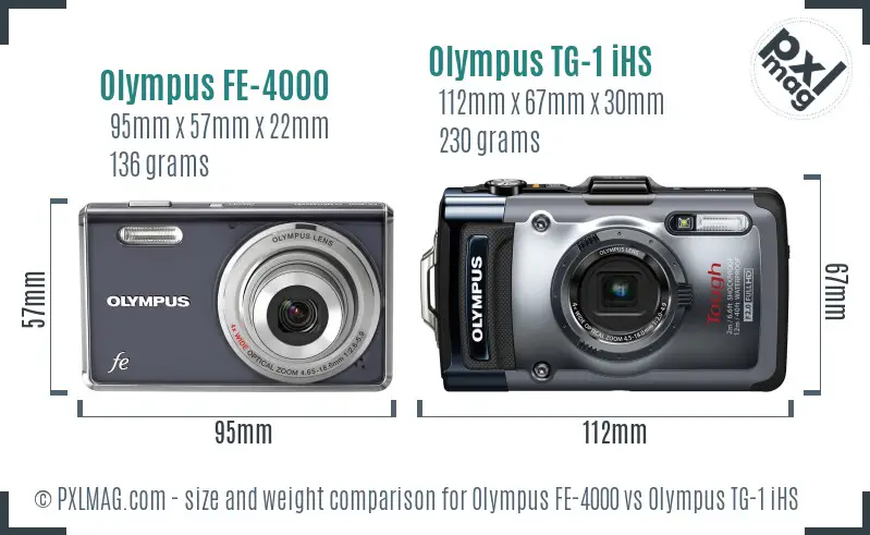 Olympus FE-4000 vs Olympus TG-1 iHS size comparison