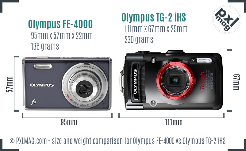 Olympus FE-4000 vs Olympus TG-2 iHS size comparison