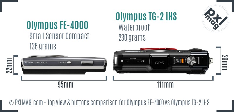 Olympus FE-4000 vs Olympus TG-2 iHS top view buttons comparison