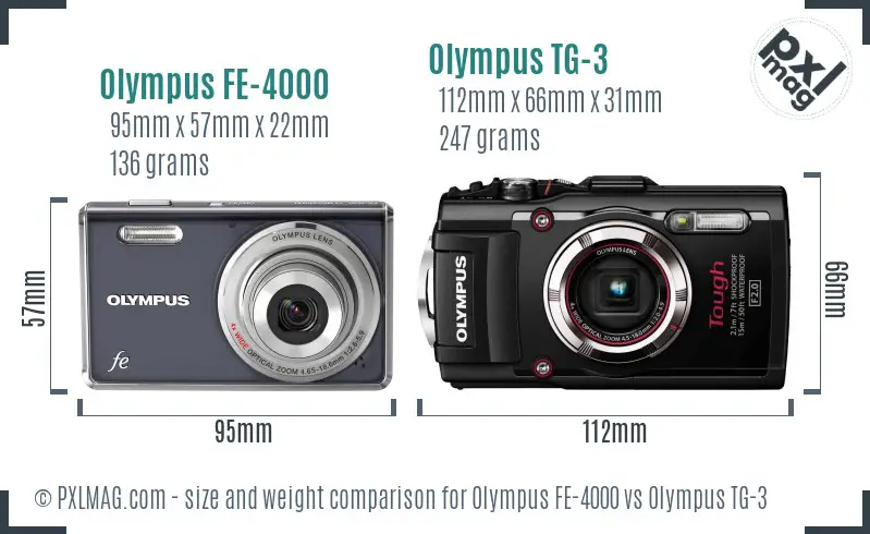 Olympus FE-4000 vs Olympus TG-3 size comparison
