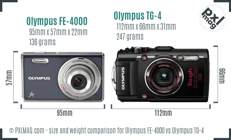 Olympus FE-4000 vs Olympus TG-4 size comparison