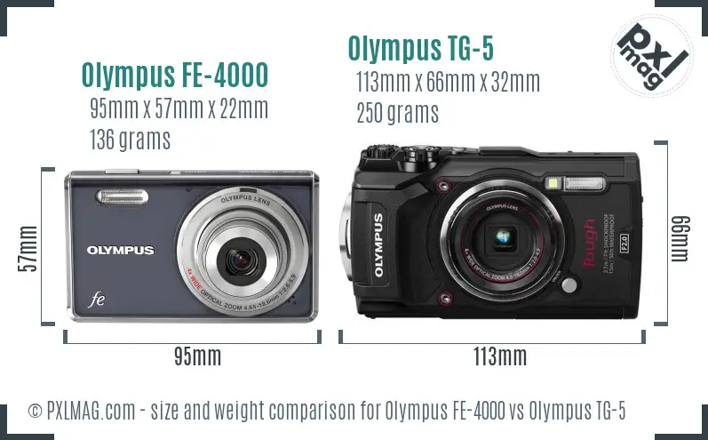 Olympus FE-4000 vs Olympus TG-5 size comparison