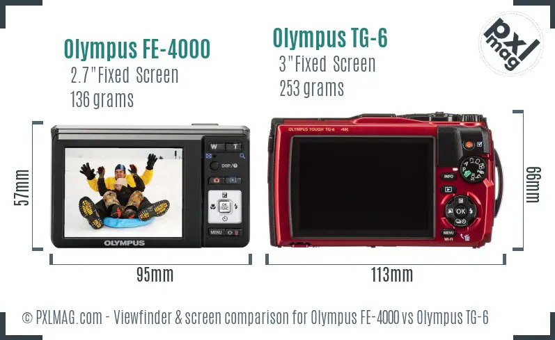 Olympus FE-4000 vs Olympus TG-6 Screen and Viewfinder comparison