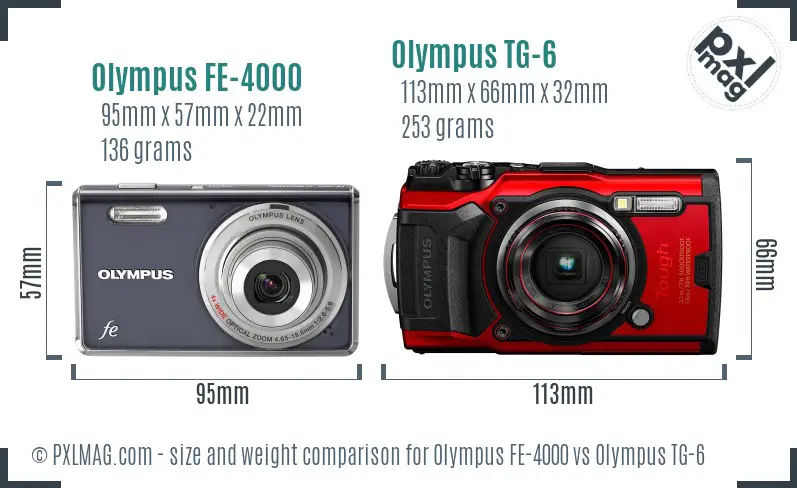 Olympus FE-4000 vs Olympus TG-6 size comparison