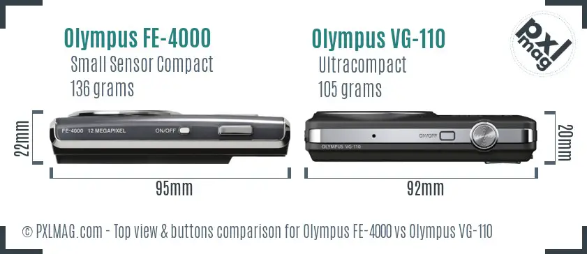 Olympus FE-4000 vs Olympus VG-110 top view buttons comparison