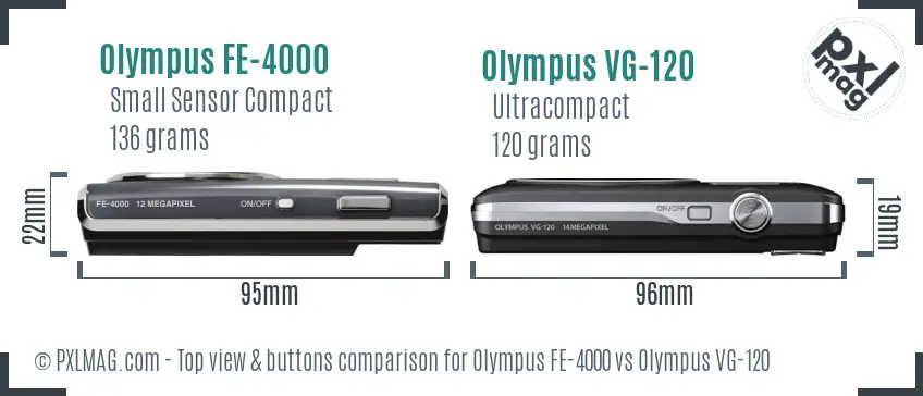Olympus FE-4000 vs Olympus VG-120 top view buttons comparison