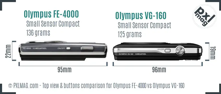 Olympus FE-4000 vs Olympus VG-160 top view buttons comparison