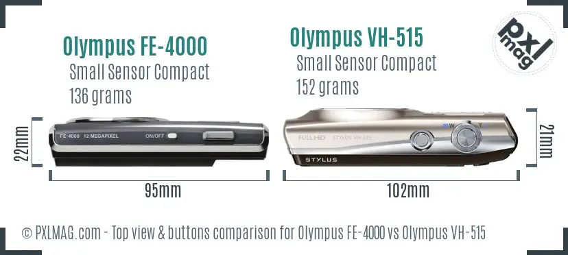 Olympus FE-4000 vs Olympus VH-515 top view buttons comparison