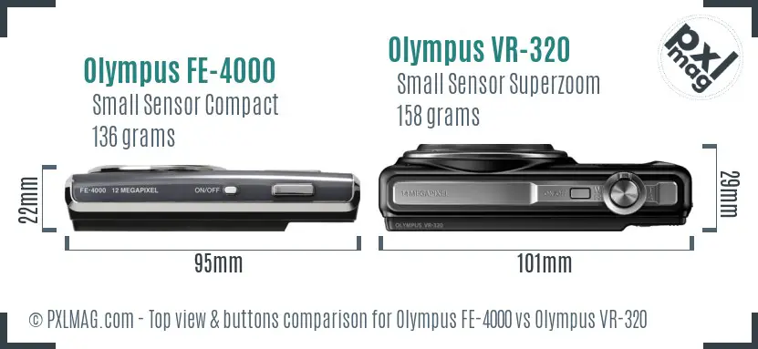 Olympus FE-4000 vs Olympus VR-320 top view buttons comparison