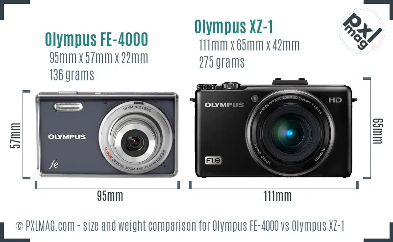 Olympus FE-4000 vs Olympus XZ-1 size comparison