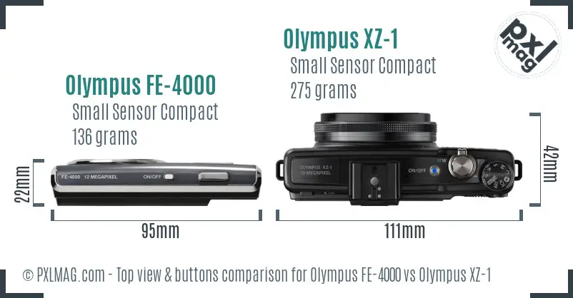 Olympus FE-4000 vs Olympus XZ-1 top view buttons comparison