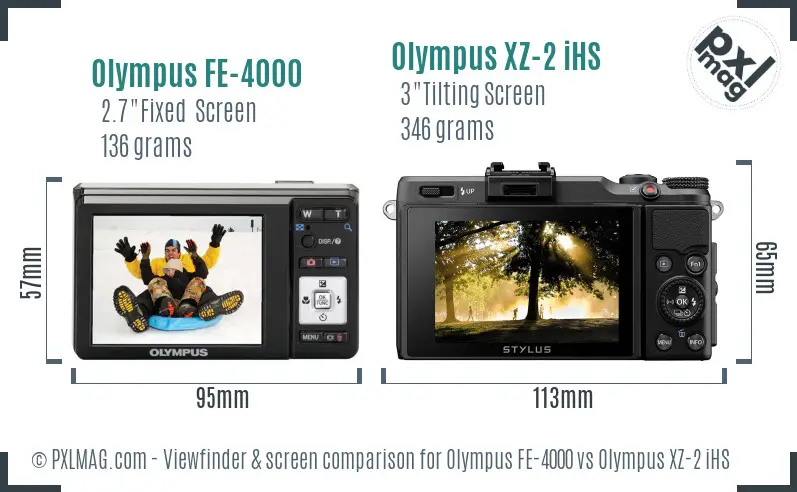 Olympus FE-4000 vs Olympus XZ-2 iHS Screen and Viewfinder comparison