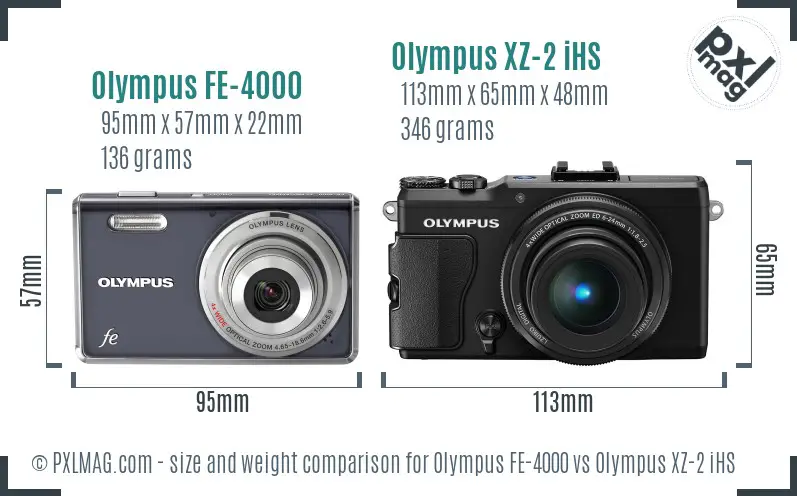 Olympus FE-4000 vs Olympus XZ-2 iHS size comparison