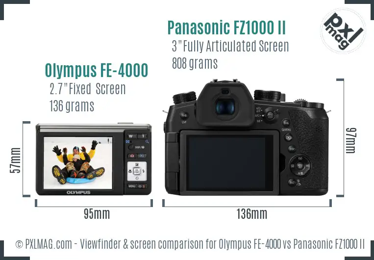 Olympus FE-4000 vs Panasonic FZ1000 II Screen and Viewfinder comparison