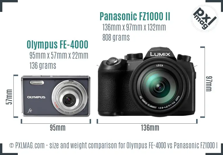 Olympus FE-4000 vs Panasonic FZ1000 II size comparison