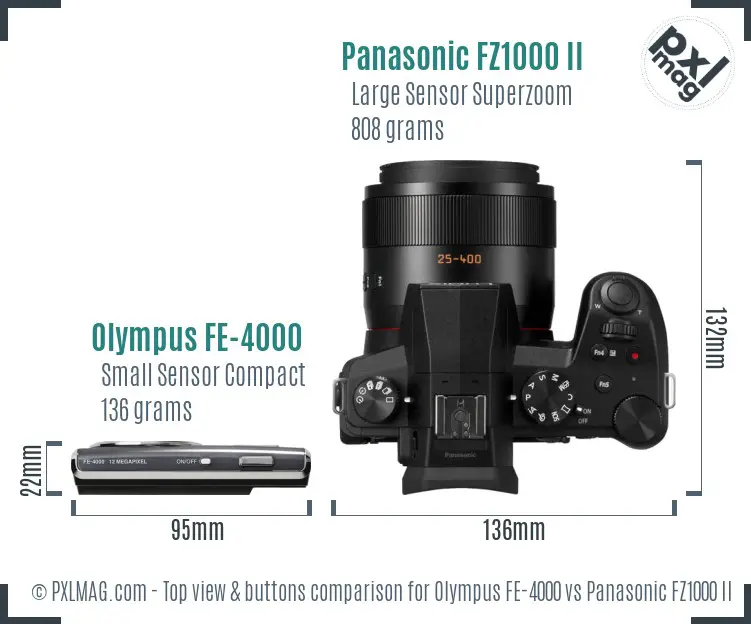 Olympus FE-4000 vs Panasonic FZ1000 II top view buttons comparison