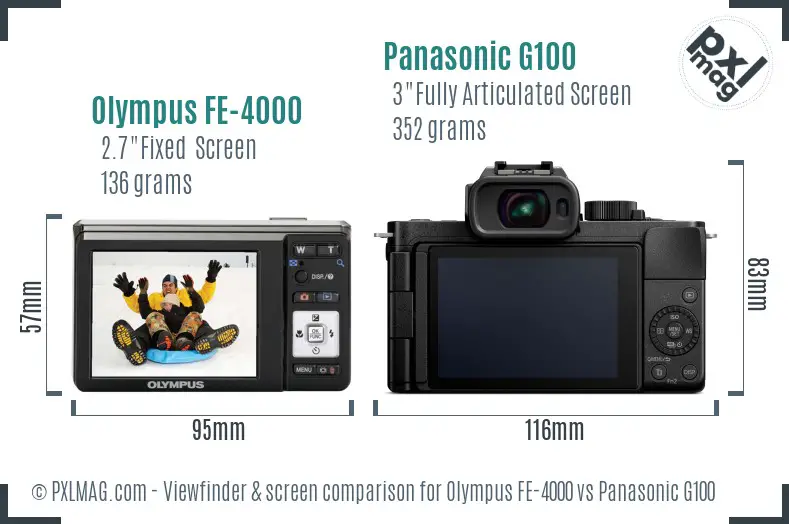 Olympus FE-4000 vs Panasonic G100 Screen and Viewfinder comparison
