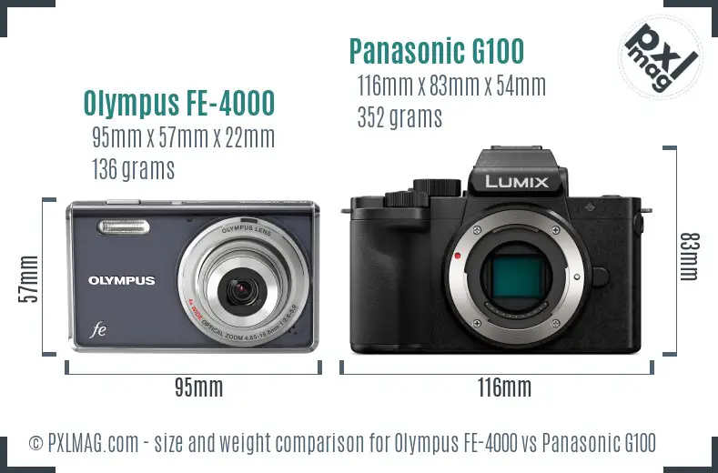 Olympus FE-4000 vs Panasonic G100 size comparison