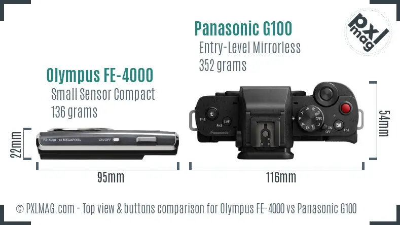 Olympus FE-4000 vs Panasonic G100 top view buttons comparison