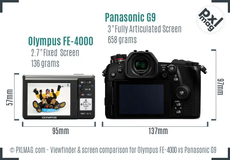 Olympus FE-4000 vs Panasonic G9 Screen and Viewfinder comparison