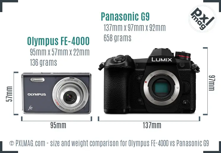 Olympus FE-4000 vs Panasonic G9 size comparison