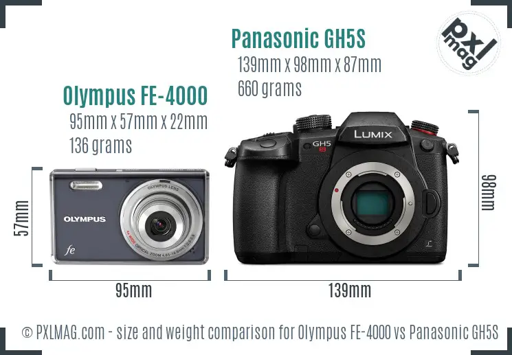 Olympus FE-4000 vs Panasonic GH5S size comparison