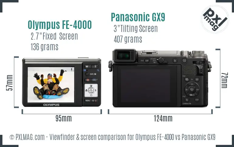 Olympus FE-4000 vs Panasonic GX9 Screen and Viewfinder comparison