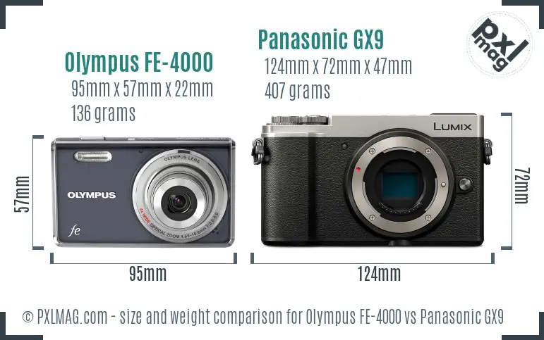 Olympus FE-4000 vs Panasonic GX9 size comparison
