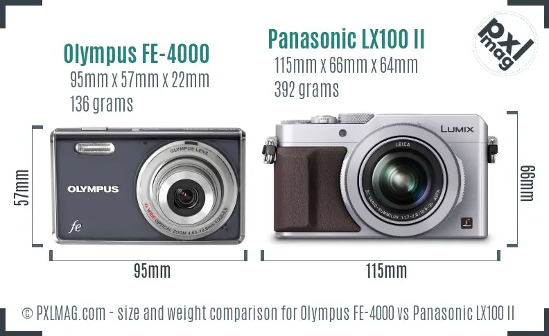 Olympus FE-4000 vs Panasonic LX100 II size comparison