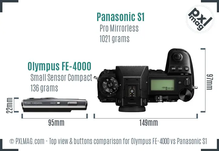 Olympus FE-4000 vs Panasonic S1 top view buttons comparison