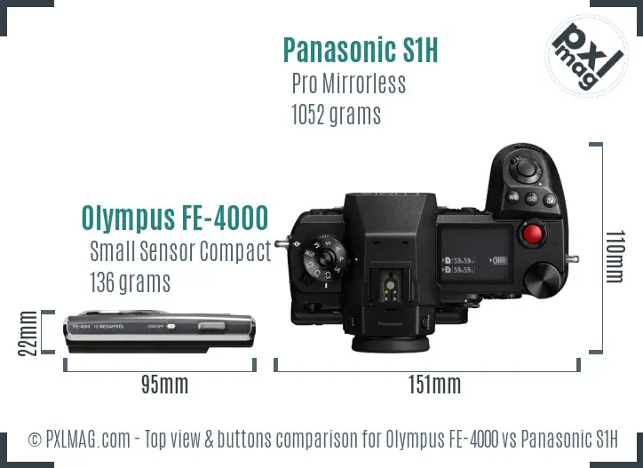 Olympus FE-4000 vs Panasonic S1H top view buttons comparison