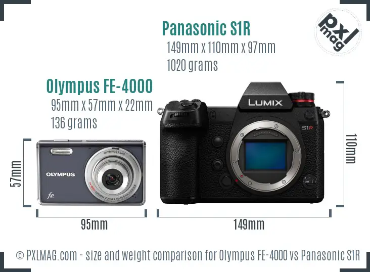 Olympus FE-4000 vs Panasonic S1R size comparison
