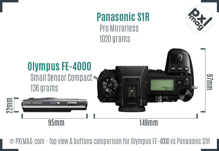 Olympus FE-4000 vs Panasonic S1R top view buttons comparison
