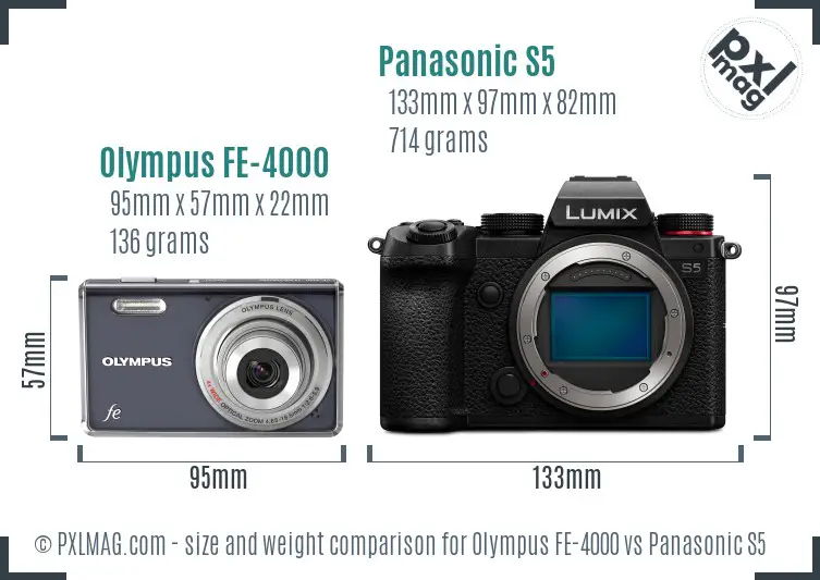 Olympus FE-4000 vs Panasonic S5 size comparison
