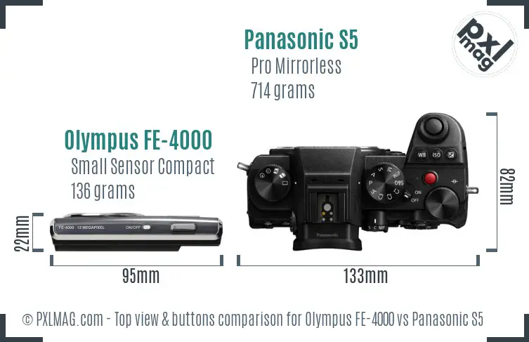 Olympus FE-4000 vs Panasonic S5 top view buttons comparison