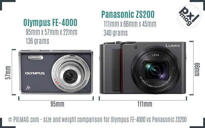 Olympus FE-4000 vs Panasonic ZS200 size comparison